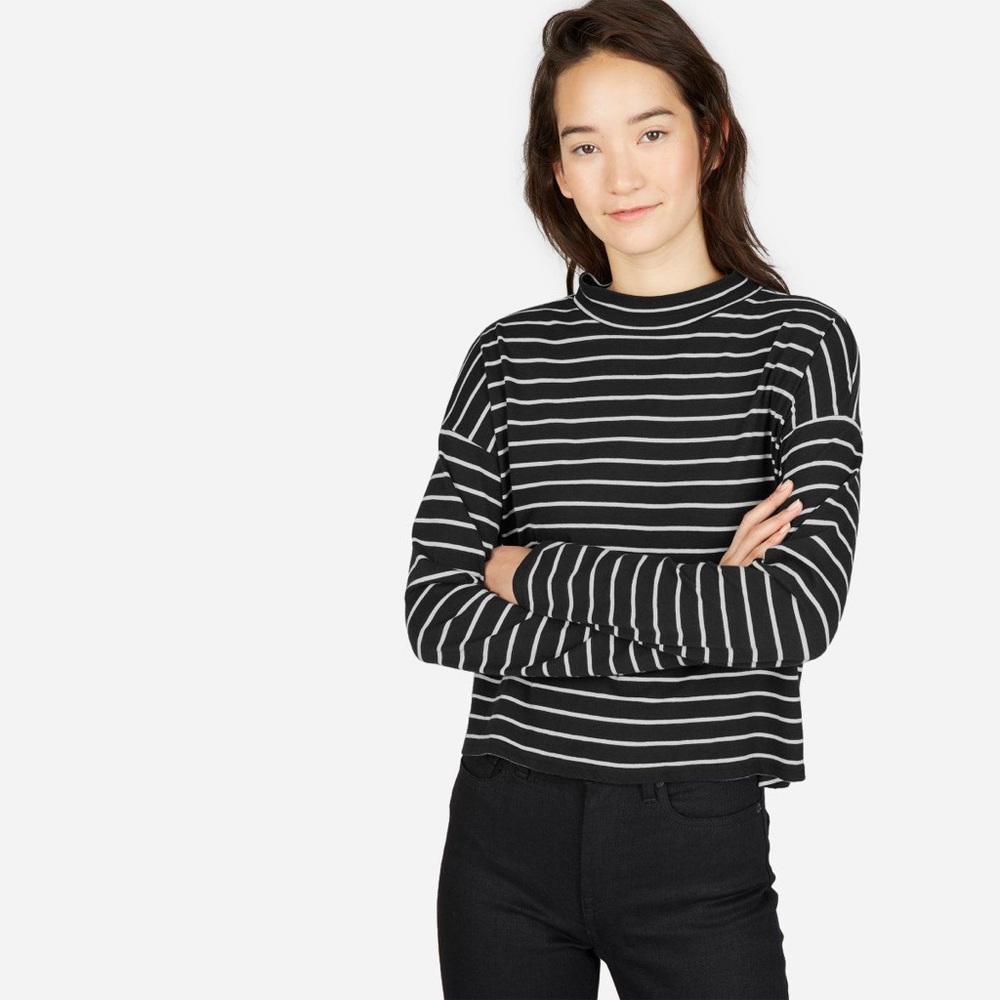 Everlane Square Mockneck Tee Black/White Stripe